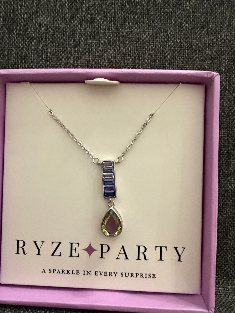 Ryze Party .925 Sterling Silver Necklace with Purple Teardrop Pendant